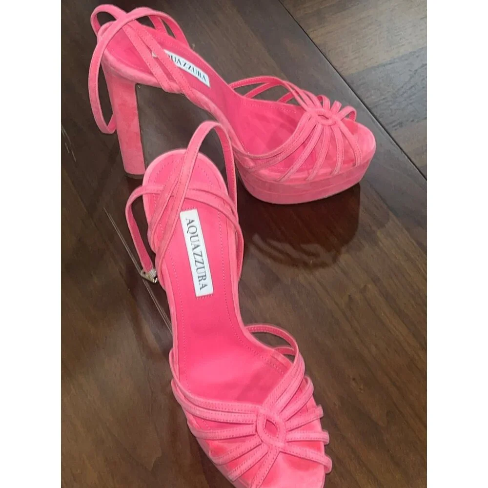 Aquazzura 130mm Flow Plateau Sandals Watermelon 38.5 With Box Pink High Heels - Picture 12 of 16